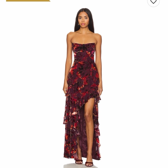 Amanda Uprichard Dresses & Skirts - Amanda Uprichard Strapless Floral High-Low Gown in Burgundy and Red